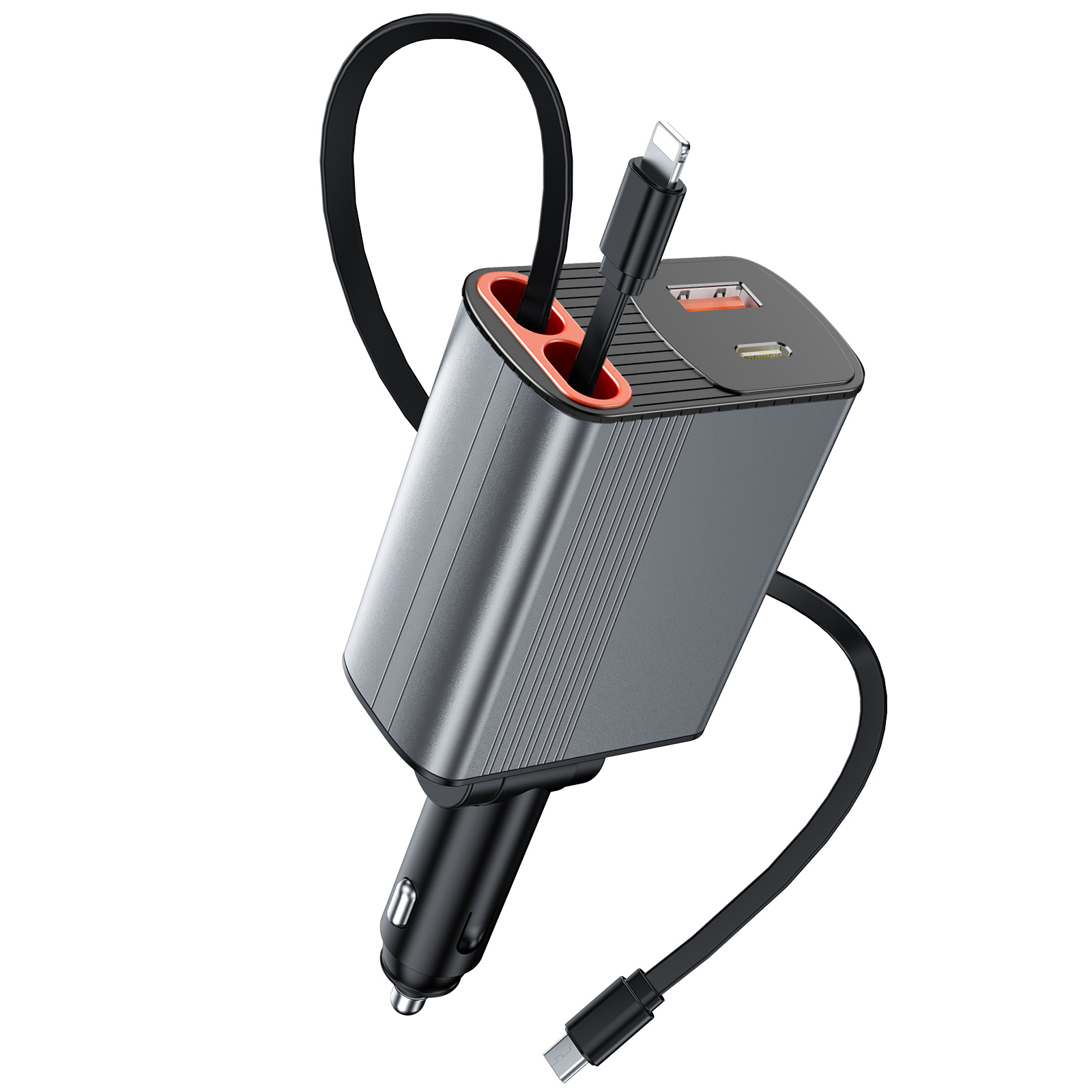 四口车载充电器伸缩随行智能快充车载充电器